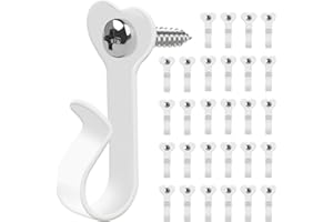 Dapute 30 Pack String Light Hooks, Metal Steel Hooks for Outdoor String Lights, Screw in Lights Clips for Light Wire Outside Hanging Fairy Lights, Wall Decor Ornaments, Wind Chimes, Plants(White)