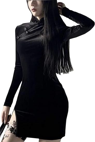 Amazon Co Jp Lily Leclaire ワンピース レディース チャイナドレス チャイナワンピース 長袖 黒 紫 セクシー ドレス 服 ファッション小物