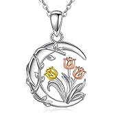AXOMY Tulip Necklace 925 Sterling Silver Tulip Pendant Necklace Flower Jewelry Gifts for Women Mom