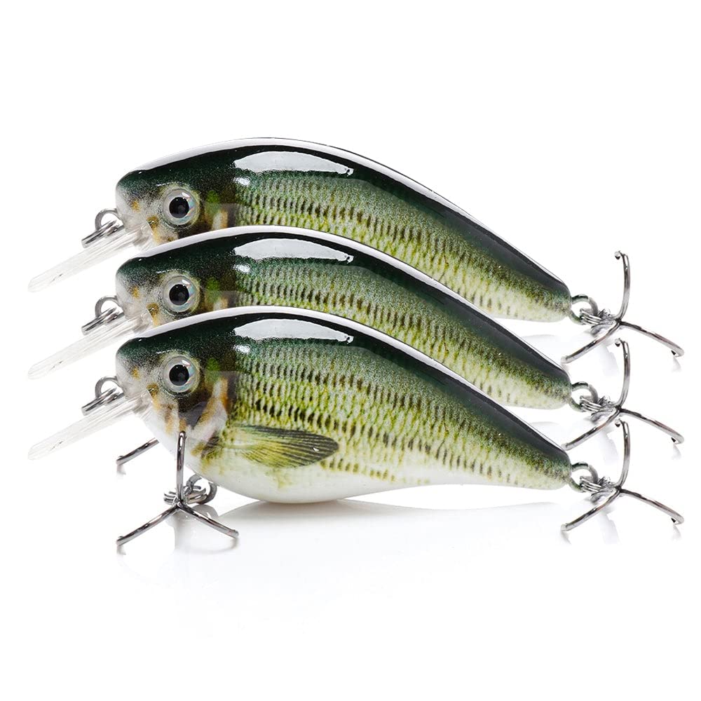 Floating Crankbait Lures Lifelike Artificial - Medium Bass Crankbait - Hard Wearing Sharp Treble Hooks - Realistic Durable Fish Scale Patterns - Predator & Pike Fishing Bait