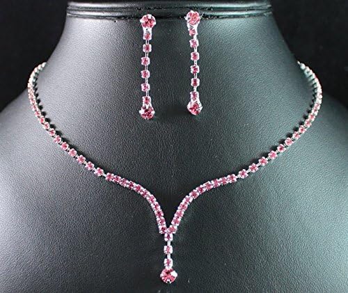 Janefashions Elegant Pink Austrian Rhinestone Crystal Necklace Earrings Set Bridal N1277pink