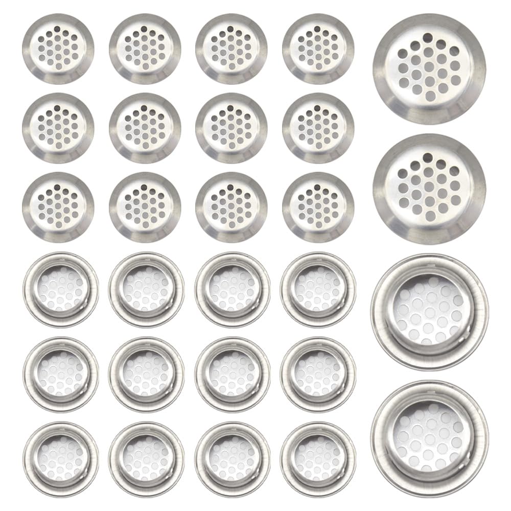CEEYSEE 30 PCS Air Vent 25mm Stainless Steel Round Air Vent Mesh Hole Circular Soffit Vent Circular Mesh for Various Furniture Wardrobe Cabinet Bookshelf or Shoe Cabinet (U/PQK/25MM)