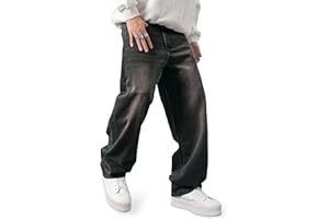 JMIERR Mens Baggy Wide Leg Jeans Casual Loose Jeans Cotton Comfort Button Pant with Pockets