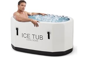 BNEHS XXL Ice Bath Tub for Athletes, Compatible Water Chiller, 235 Gal Inflatable Cold Plunge Tub with Insulated Lid, Cold Water Therapy Recovery Plunge Pool for Home and Outdoors, White