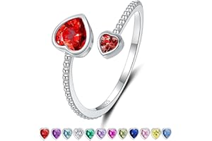 Step Forward 925 Sterling Silver Birthstone Rings for Women - Adjustable Open Heart Ring Constellation Month Band for Her Birthday Gifts Jewelry