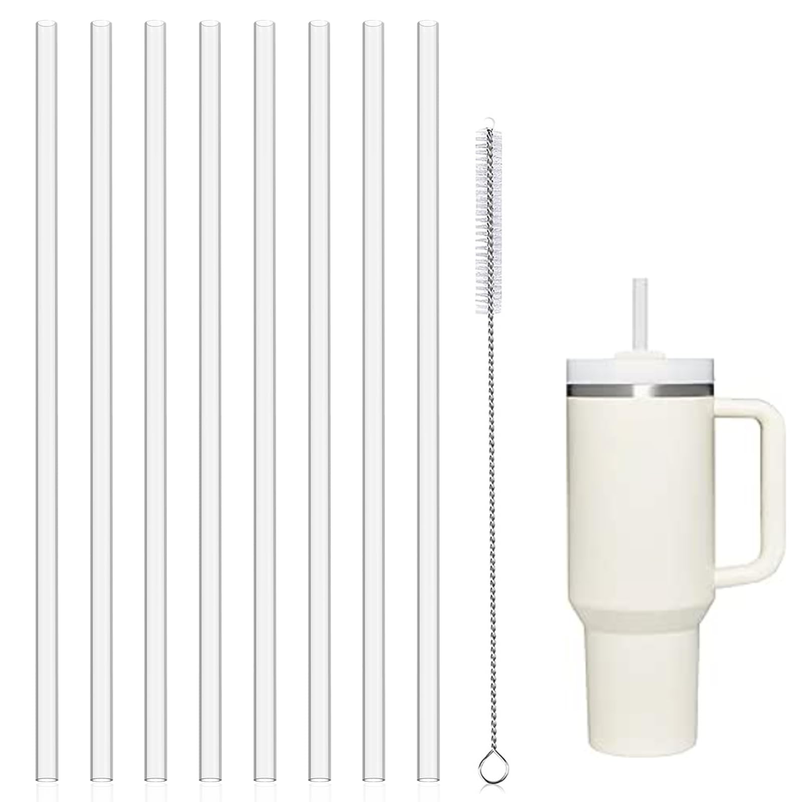 Reusable Straws for Stanley Cup 40oz Tumbler, 8 Pack with Cleaning Brush, Compatible with Hydro Flask