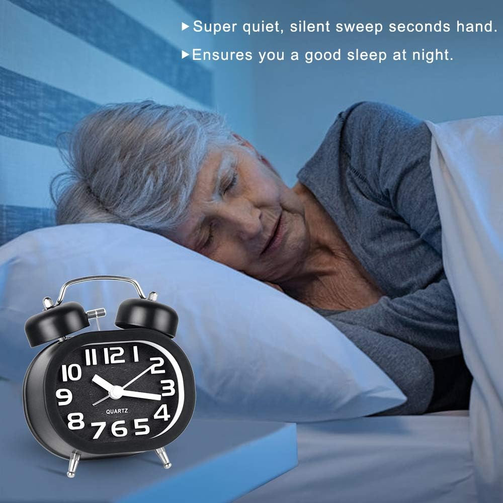 Tisaika Alarm Clock Battery Powered Twin Bell Retro Vintage Silent Non Ticking Bedside Clocks Loud Alarm with Night Light for Bedroom - Image 5