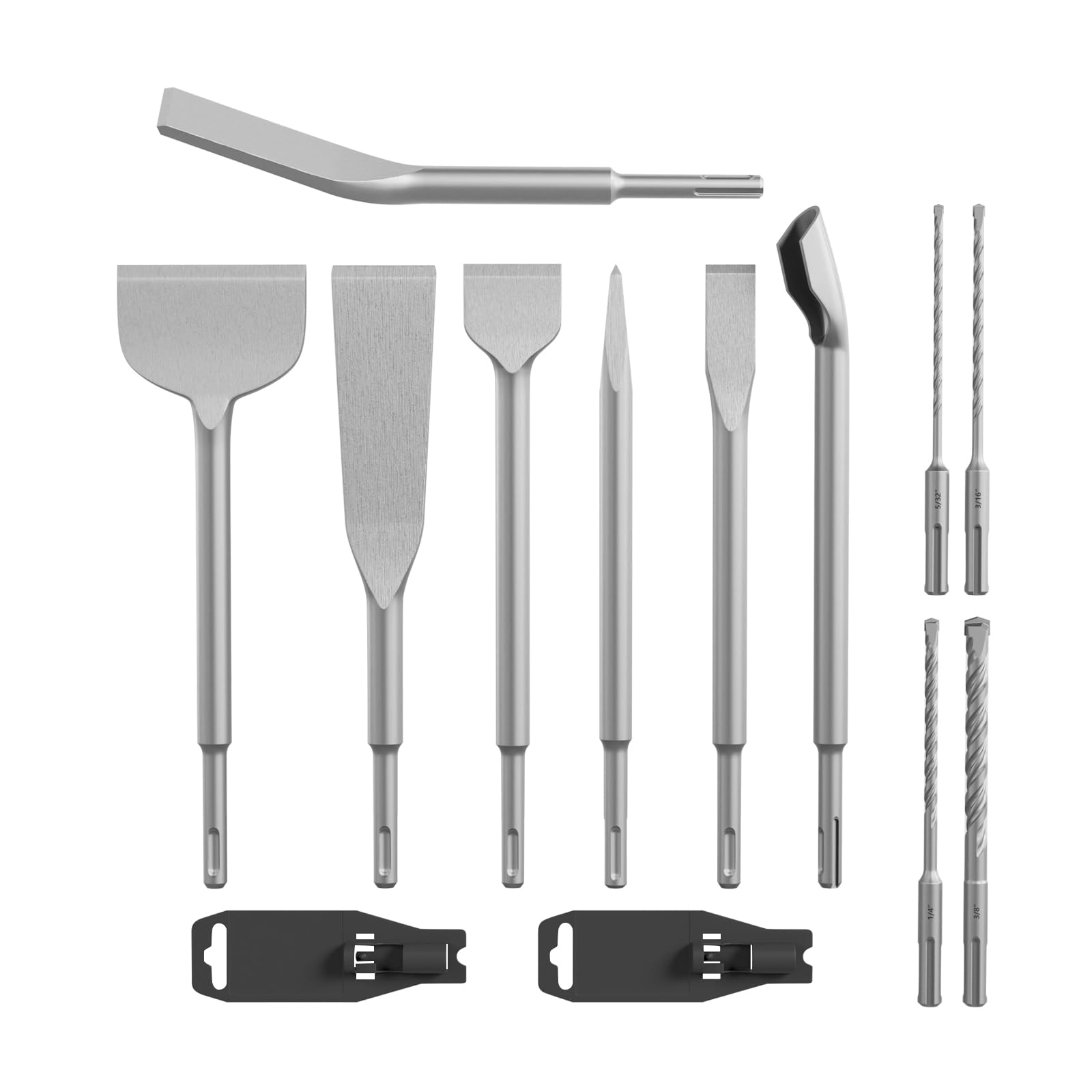Photo 1 of GSTK 11PCS Carbide SDS PLUS Chisel Set, SDS PLUS Drill Rotary Hammer Bits Drill Cleaning Concrete Tile Set Drill Chisel Set, Ideal for Removing Tiles, Mortar, Bricks, Stones, Concrete, Blocks
