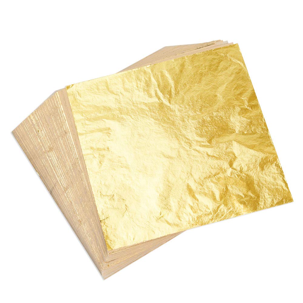 Kuuqa 100 Pieces Imitation Gold Foil Sheets for Gilding Crafts and Gold Decoration