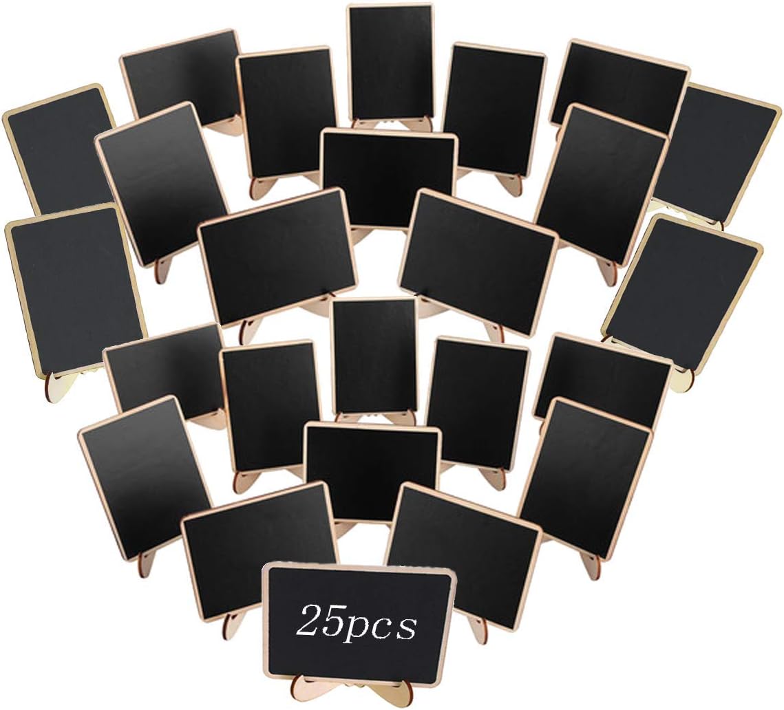Mini Chalkboard Signs, 25 PCS Mini Rectangle Chalkboards Food Labels with Support Easels for Party Decorations, Special Event, Birthday, Wedding and Festival