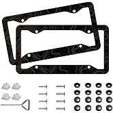 2Pcs Black and Orange Topographic Map Aluminum Alloy License Plate Holder License Plate Frames with Screw Cap
