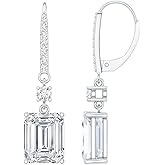 Certified Moissanite Drop Hoop Earrings in Silver, D-Vs1 Quality, Moissanite Wedding Earrings (Ideal For Gift)