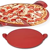 Pizza Stone Plus Cutter and Rolling Pin by Chefcoo™ 15 Inch Red Ceramic Glaze - Professional Baking Cordierite Stone with Handle for Oven, Broiler, Gas, Charcoal Grill - Safe Up to 315°C