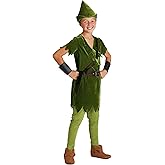 Kids Peter Pan Costume with Hat, Shirt, Tights, Belt/Harness and Wrist Cuffs