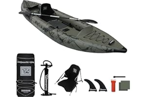 TIGERXBANG Inflatable Kayak with Detachable Seat,12.6'x40''x10.6''SUP-Kayak Set (Hand Pump/Aluminium Paddle/Backpack/and Multi-Functional Base),Adult/Kid Kayak Boat for Fishing ，Touring