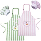 XLSXEXCL 2 Pack Kids Apron and Chef Hat Adjustable Kitchen Cooking Aprons | Waterproof Kids Apron with Pockets for Girls Baking Painting Crafting