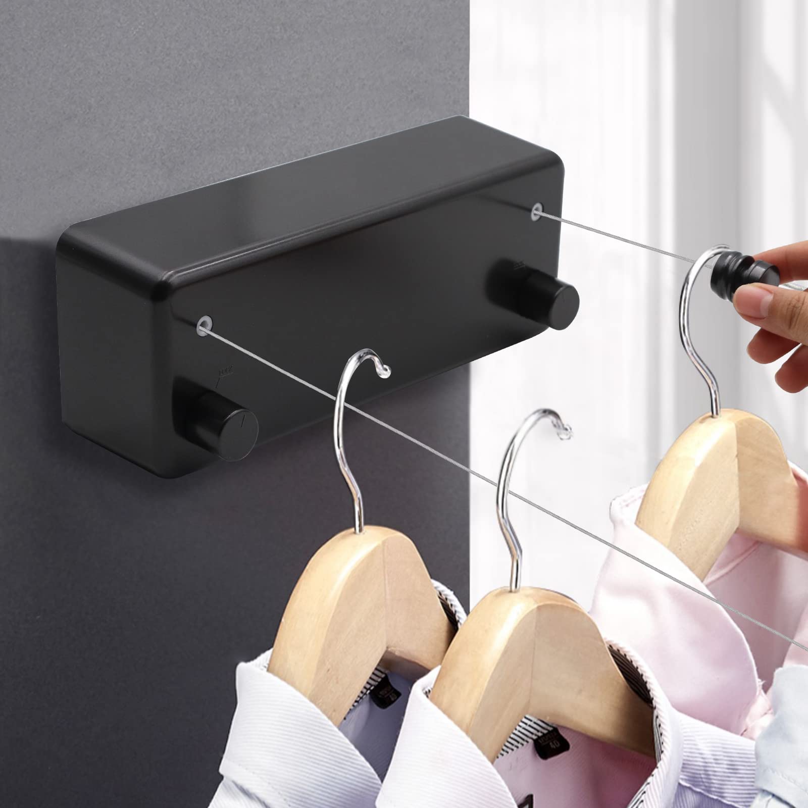 MUALROUS Double Rope Retractable Clothesline Extendible Washing Line Adjustable Waterproof Retractable Hanging Clothesline Wall Mounted Clothes Line for Indoor Use up to 4.2 m Long Washing Line