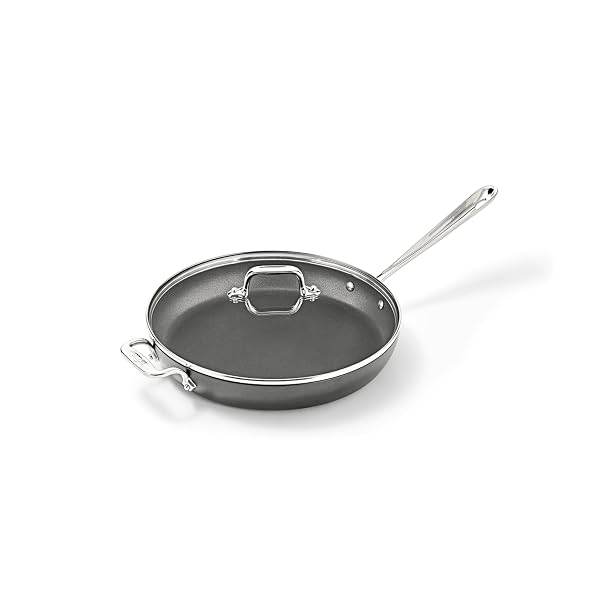 ALL-CLAD HA1 HARD ANODIZED NONSTICK FRY PAN 12 INCH INDUCTION OVEN BROILER SAFE 500F, LID SAFE 350F POTS AND PANS, COOKWARE BLACK