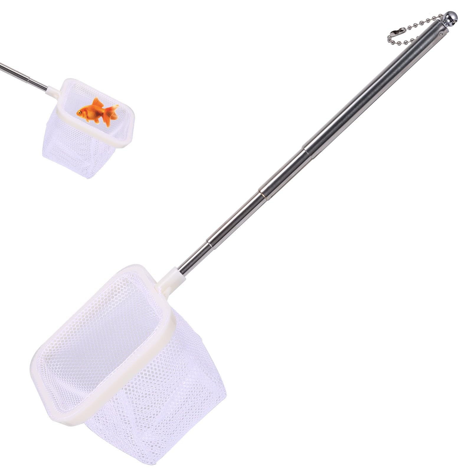 EASONGEE Small Fishing Net, Stainless Steel Handle Aquarium Shrimp Net, Telescopic Long Handle Fishing Net, Tiny Fish Tank Net Square Fish Landing Net Shrimp Skimming Net for Fish Tanks & Small Ponds