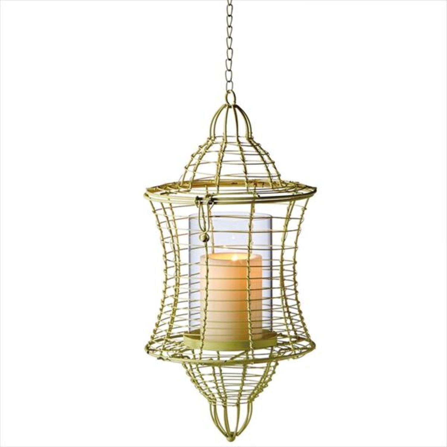 Pack of 2 Lime Green Wire Hanging Pillar Candle Lantern 28