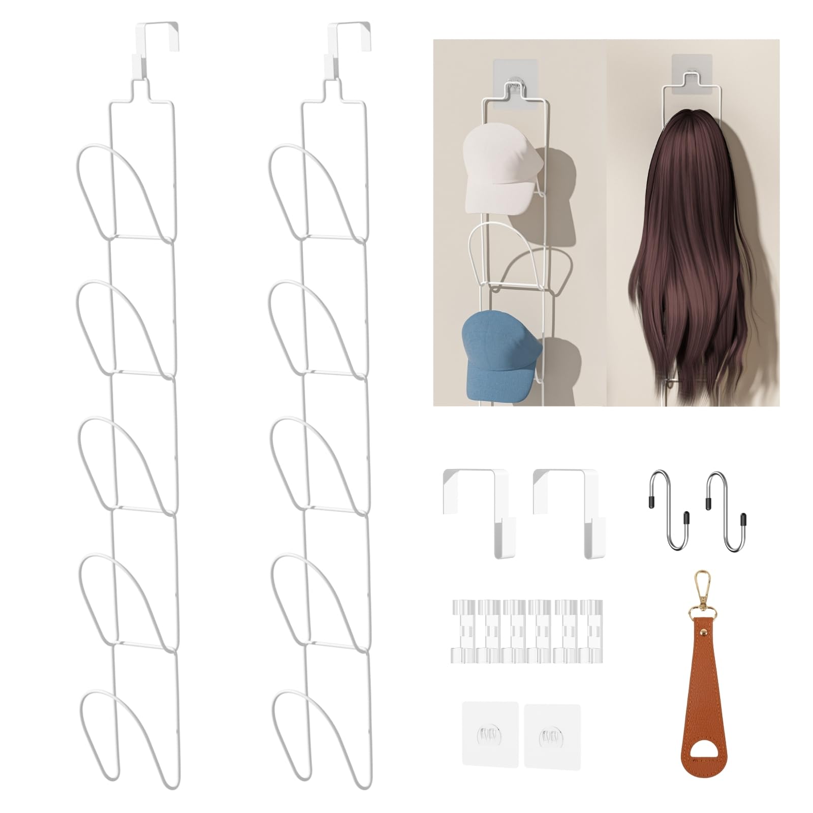 Photo 1 of 10 Pack Over The Door Hat Organizer for baseball caps | Multi-Functional Baseball Hat Rack for Closet | Wall Mounted Hat s torage organizer | 5 types of accessories cap holder stand w hooks ,White