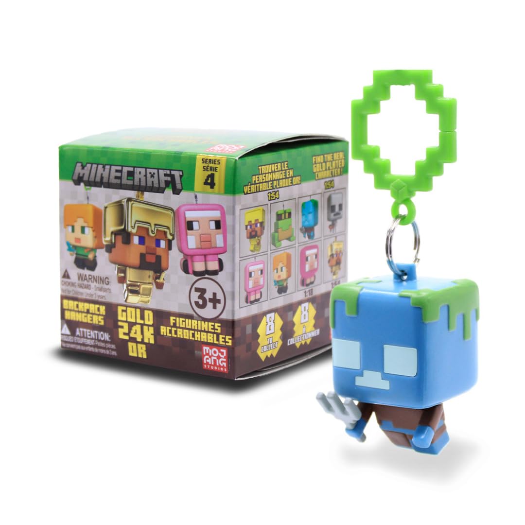 Just Toys LLC Minecraft Backpack/Clip Hangers 2.5" 6cm Figures - (Series 4 Charm Chance of Gold)