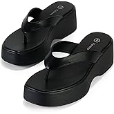 Yavero Women's Platform Flip Flop Sandals Comfortable Wedge Thong Sandals with Square Toe, Casual Summer Sandals