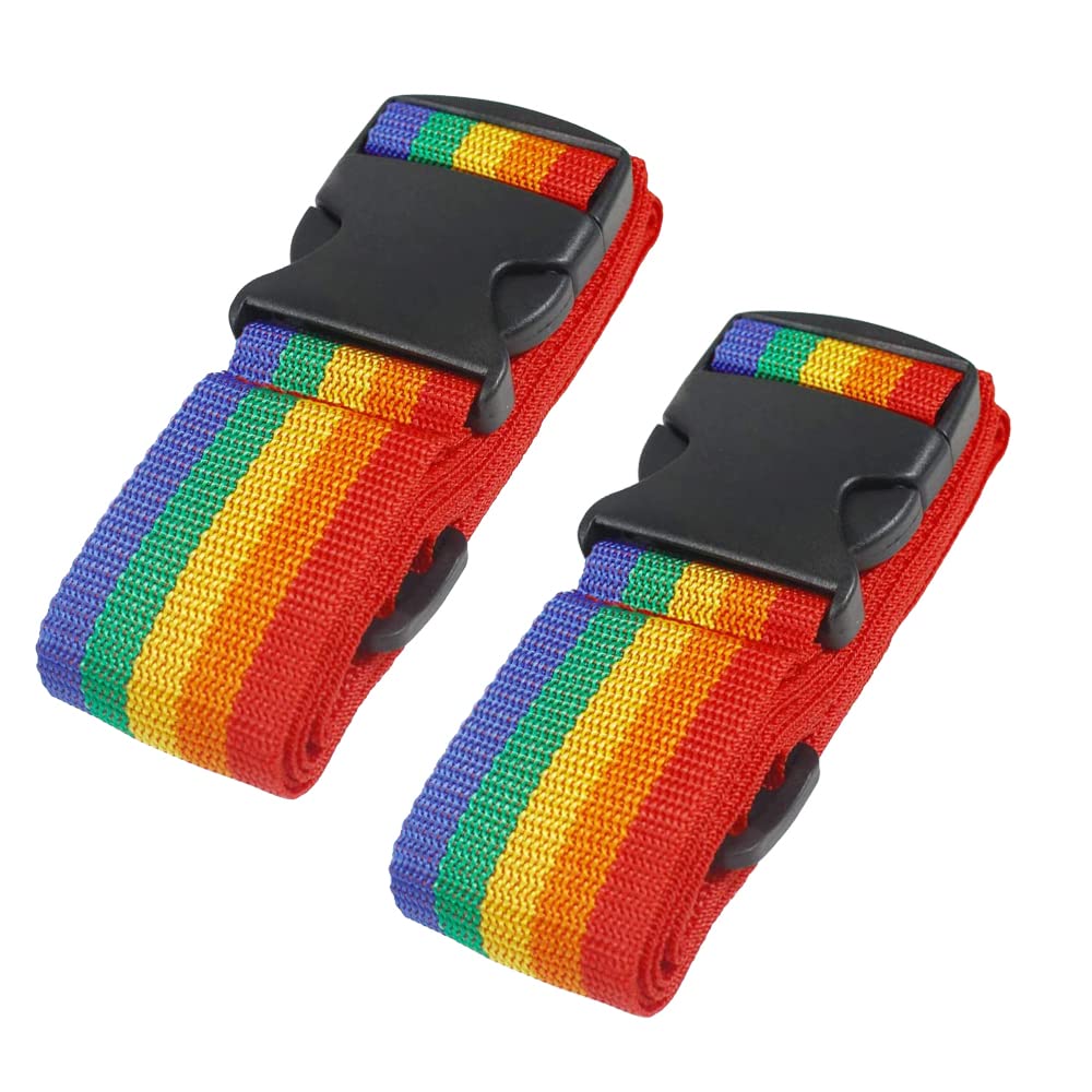 iPEAK Luggage Straps Suitcase Belts Heavy duty Adjustable Travel Bag Strap Rainbow Bright Colours Belt with Quick Release Buckle (2 Pack)