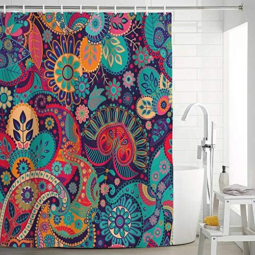 Arabesque Bathroom Shower Curtains Colorful Bohemian Arabesque Shower Curtain with Reinforced Buttonholes Bath Curtain, Durable Fabric Waterproof Bathroom Curtain with 10 Hooks, 59" W ร 70" H