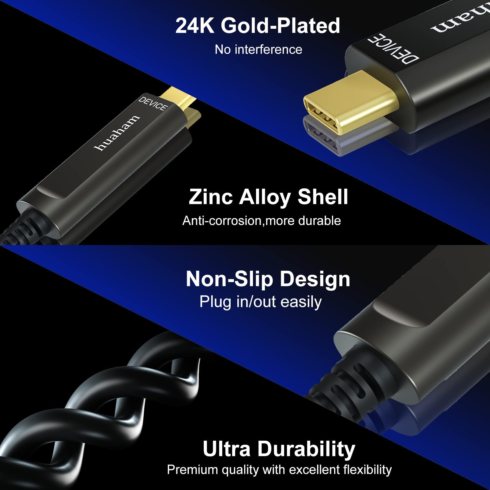 huaham USB C Fiber Optic Cable 33FT, 10Gbps USB 3.2 Gen2 USB C Cable, Ultra Slim & Long Distance Type C Cable with Germany SiliconLine Chip for Logitech 4K Camera,Video Conference,Industrial System