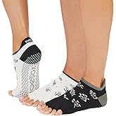 toesox Low Rise Half Toe Grip Socks, 2 Pack Non-Slip Pilates, Barre & Yoga Socks for Women and Men - Bellflower/Petal, Medium