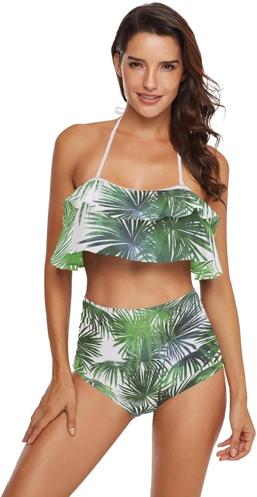 palm leaf swimsuit two piece
