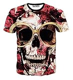 FaPlus Men's Fashion Cool 3D Rose Skull Street Hip Hop Style T-Shirts M