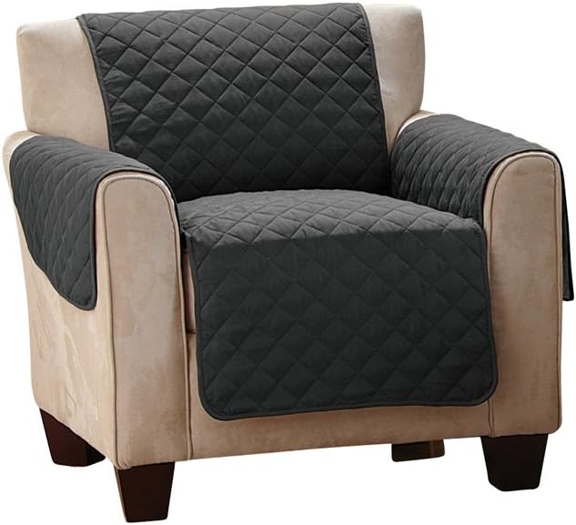 Collections Etc Reversible Quilted Furniture Protector Cover, Black/Gray, Chair