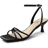 Athlefit Women's Kitten Heels Square Open Toe Strappy Low Heels Ankle Strap Summer Party Dress Heeled Sandals