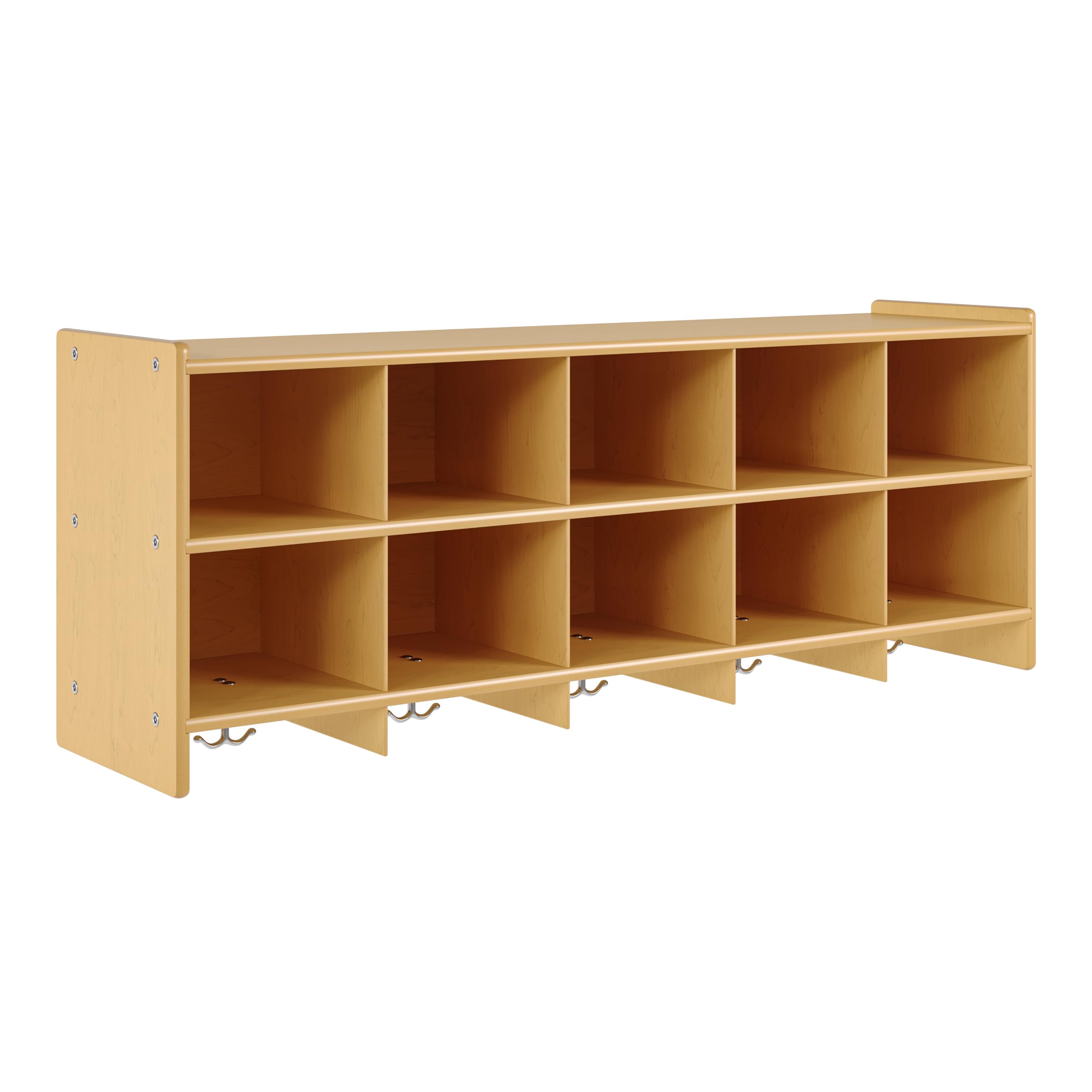 Photo 1 of Angeles Value Line 10 Section Wall Locker, Classroom Shelves and Daycare Furniture, Cubby Storage Organizer with Hooks, 48" L x 12" W x 19" H