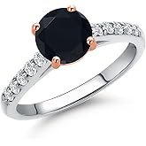 Gem Stone King 925 Silver and 10K Rose Gold Round 7MM Gemstone Birthstone and Lab Grown Diamond Engagement Ring For Women | Available in Size 5,6,7,8,9