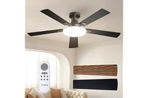 Passky Ceiling Fans with Lights, 52 inch Flush Mount Ceiling fan with Remote Control, Low Profile Ceiling Fan for Bedroom, Farmhouse, Reversible, 3CCT, Dimmable, Noiseless DC Motor, Black