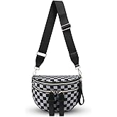 hibear Checkered Crossbody Bag Spacious Bum Bags for Women Nylon Crossbody Fanny Packs Checkered Purse Belt Wallet