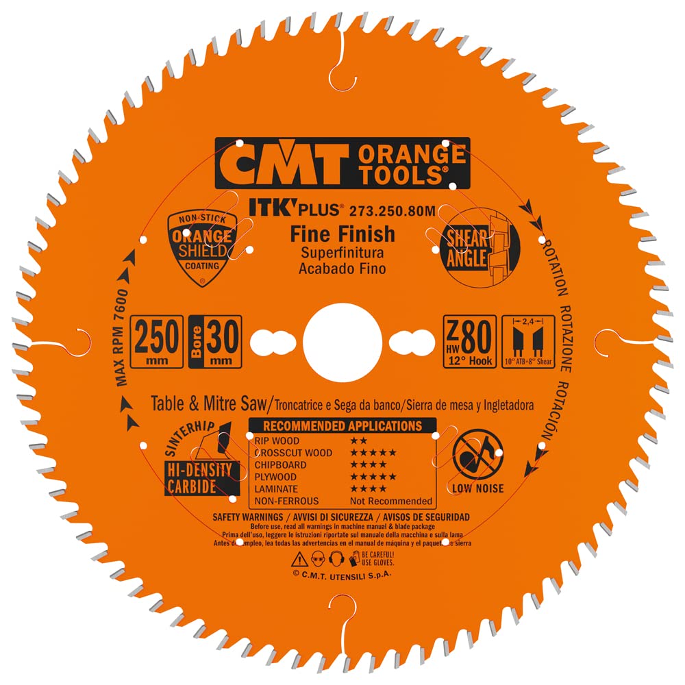 CMT Orange Tools 273.250.80M - Fine Finish Saw Blade (ITK-PLUS) HW 250x2.4/1.6x30 Z80 ATB+S