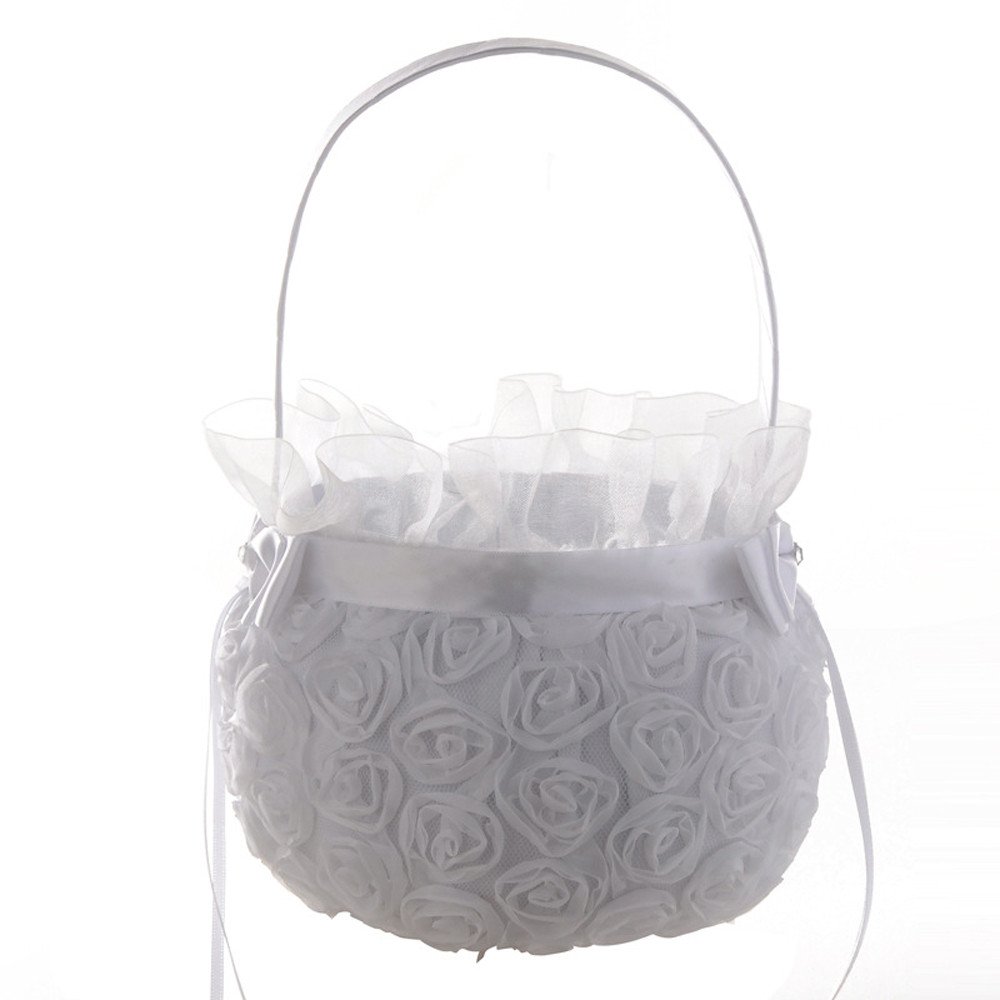 Icocol New Design Style Lace Flower Romantic Bowknot Silk Cloth Wedding Ceremony Party Rose Flower Girl Makeup Basket Gift