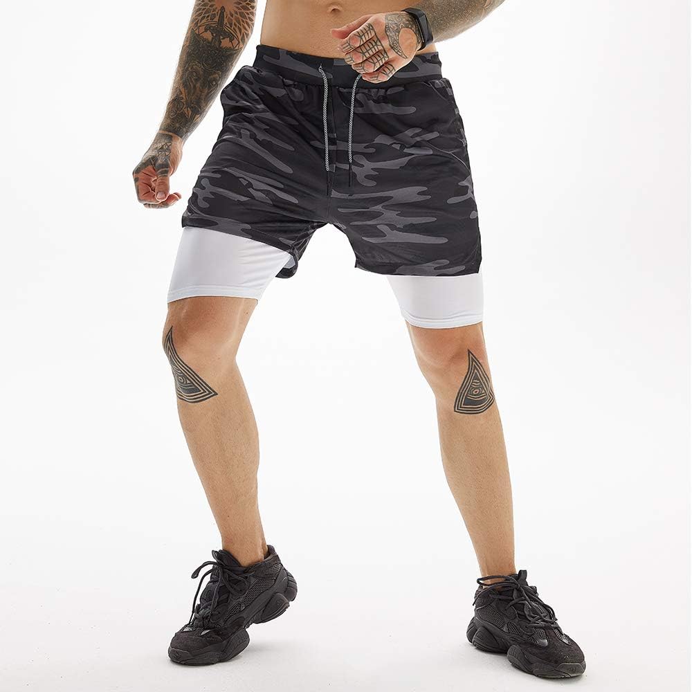 OEBLD Mens Athletic Shorts 2-in-1 Gym Workout Running 7'' Shorts with Towel Loop: Clothing