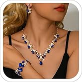 ANGLEQUEEN Silver Prom Jewelry Wedding Shine Brightly Prom Costume Brides Necklace Earring Bracelet Set Bridesmaid Dainty Rhinestone Jewelry Party Accessorie