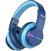 iClever BTH12 Kids Bluetooth Headphones,Colorful LED Lights Kids Headphones Wireless,74/85dBA Safe Volume,85H Playtime,Fast C
