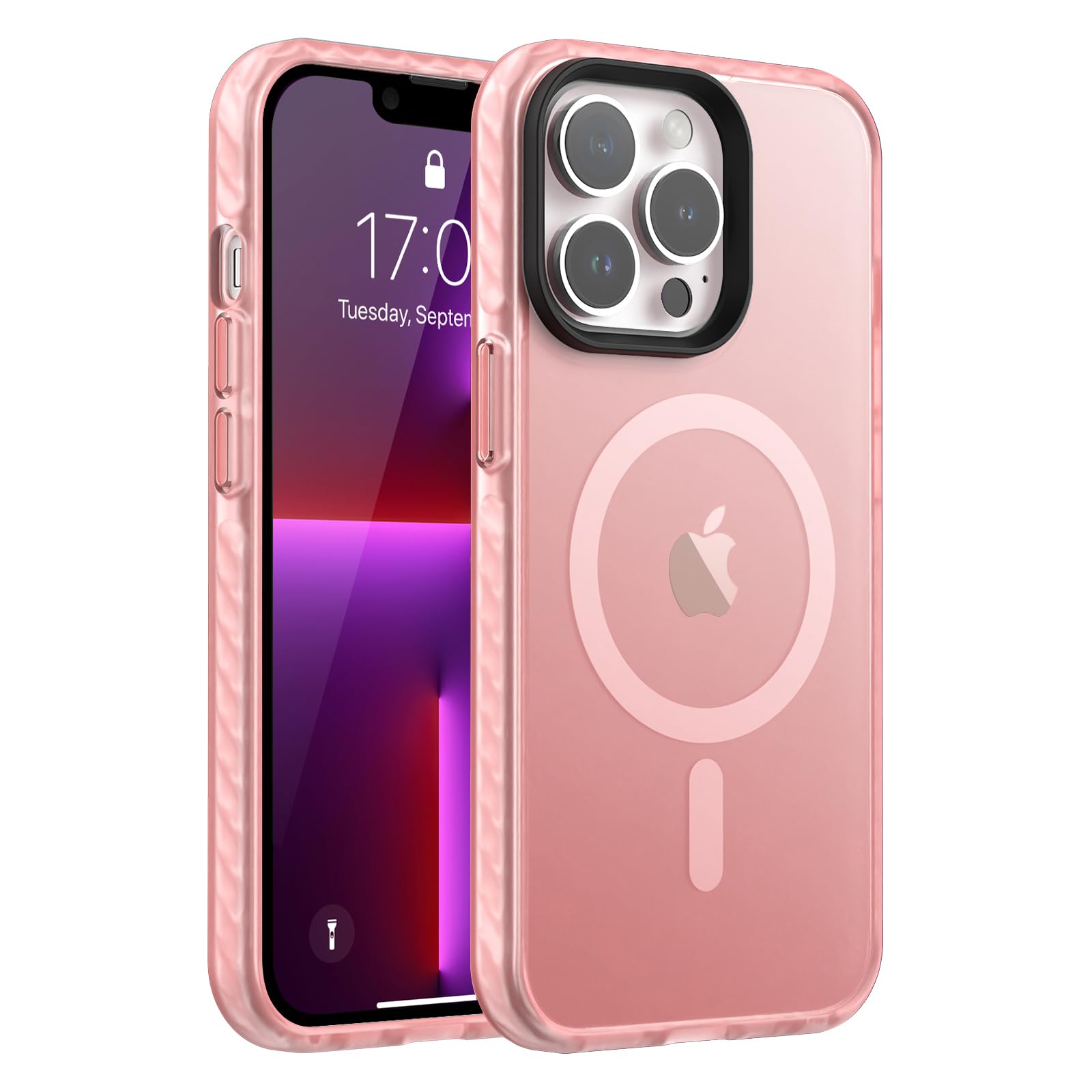 Urarssa Magnetic for iPhone 13 Pro Max Case(6.7"), Compatible with MagSafe, Translucent Matte Back Cover, Anti-Fingerprint Soft TPU Slim Bumper Shockproof Protective Phone Case, Pink