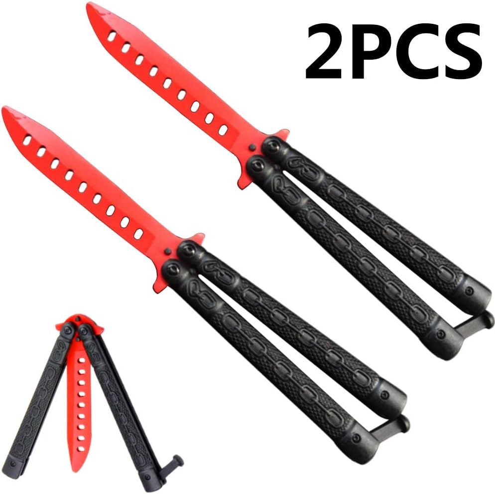 FECEDY 2pcs Red Black Practice Tool Stainless Steel Chain Pattern Trainer with Spring Latch for CS GO Training,No Sharp,No Blade