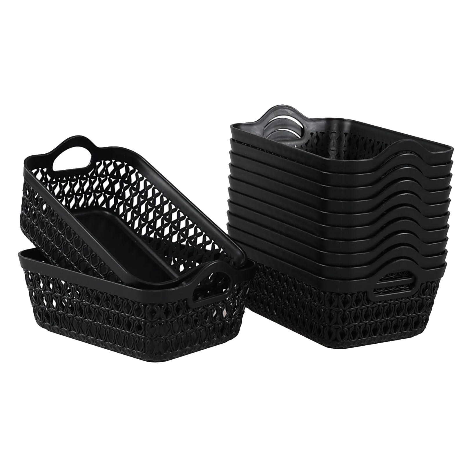 Melontray 12 Packs Small Shallow Storage Baskets, Plastic Desktop Storage Organizers Basket Tray, Black
