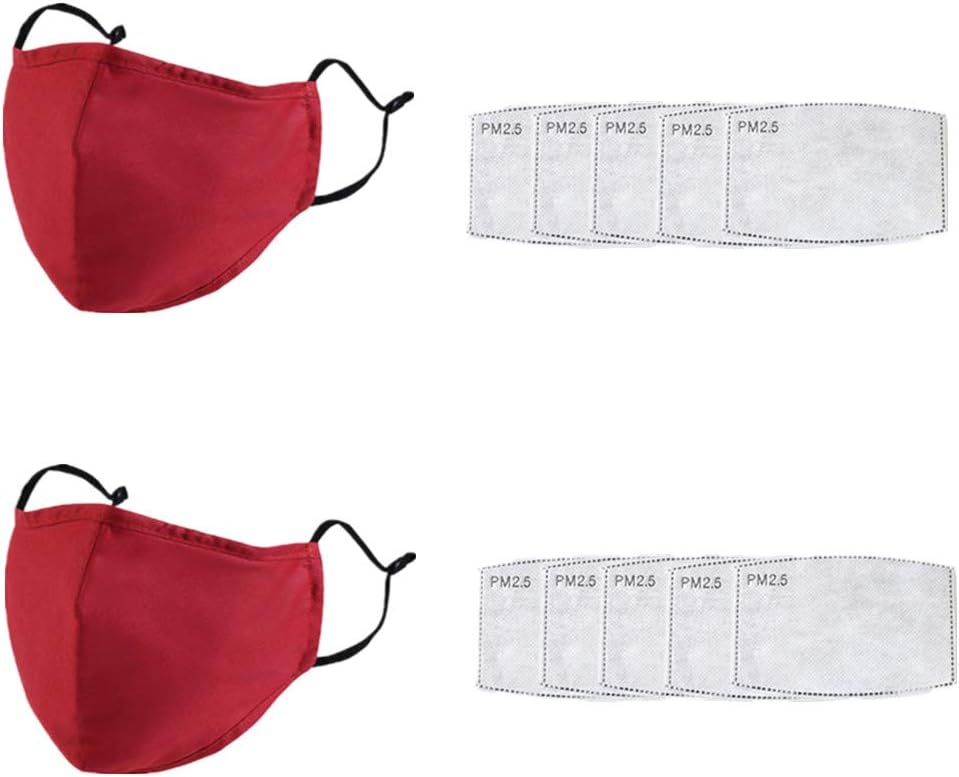 Reusable Mouth Mask with 10Pcs PM2.5 Replaceable Filters,Cotton Face Mask for Walking Camping Travel Man Women(2 Packs Masks with 10Pcs filters)