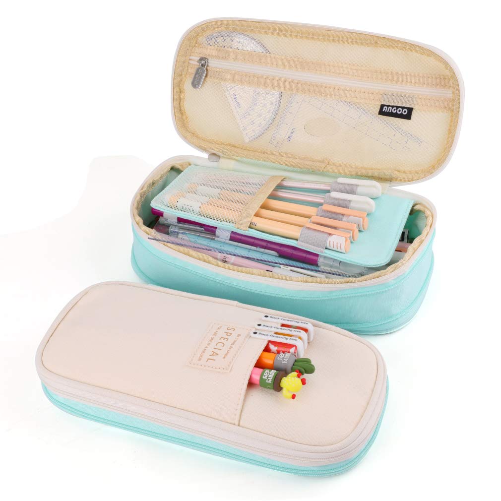 iSuperb Pencil Case Large Capacity Student Canvas Pencil Case Storage Bag Double Zipper Pencil Box for School