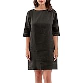 Amazhiyu Womens 100% Linen Summer Batwing Sleeve Short Dresses with Pockets